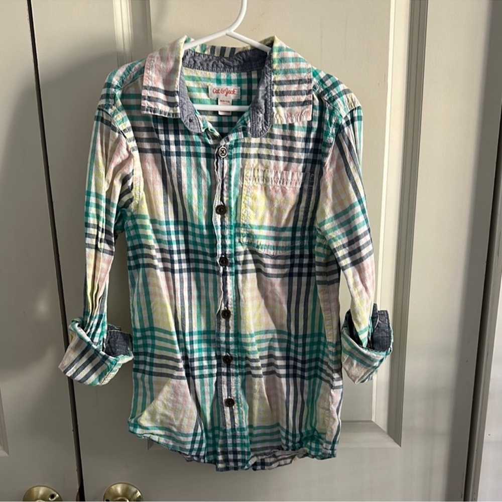 Cat and Jack plaid pastel stripes Medium 8/10
